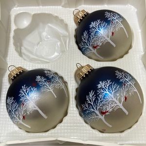 Krebs Cardinal Snow Tree Glass Ornaments 3pk